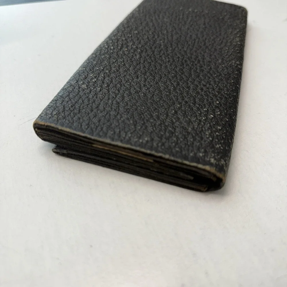 Antique Tri-fold Black Faux Pebbled Leather Wallet Late 19th Century